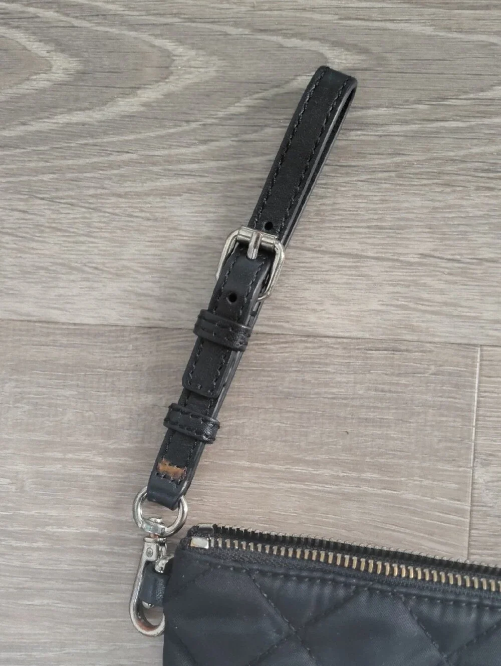 Moschino Black Quilted Logo Wristlet with Silver Accents
